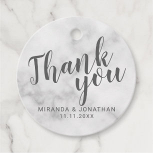 Classy Elegant White Marble Wedding Thank You Favour Tags