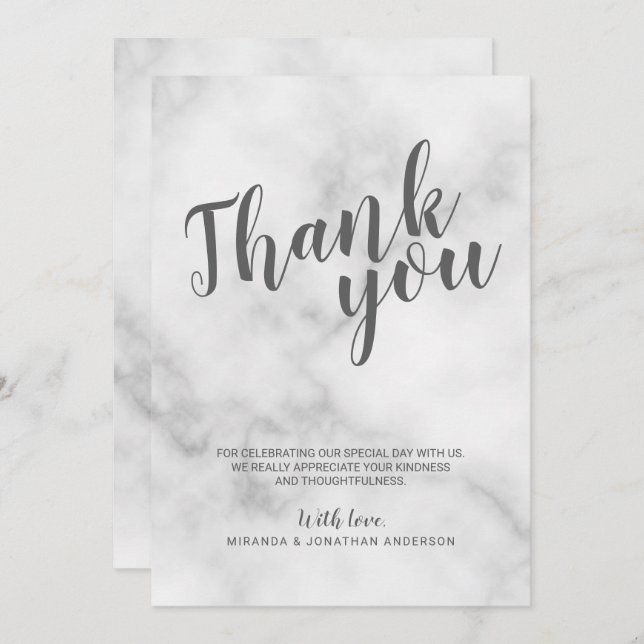 Classy Elegant White Marble Wedding Thank You Invitation (Front/Back)