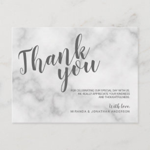 Classy Elegant White Marble Wedding Thank You Postcard