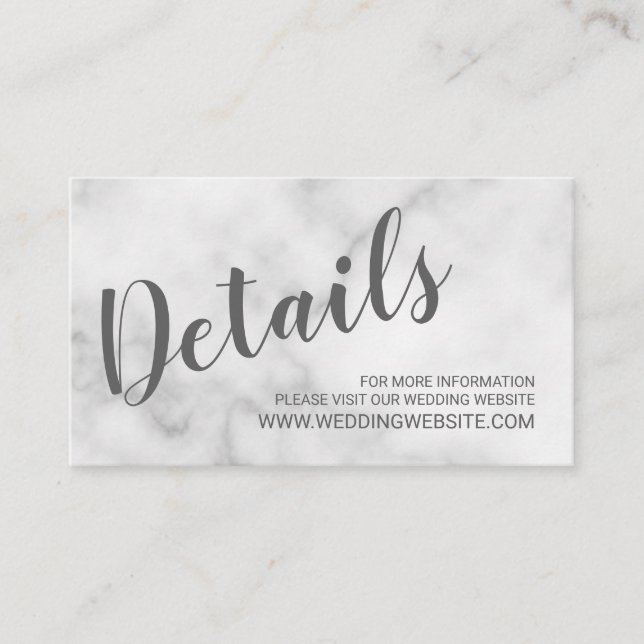 Classy Elegant White Marble Wedding Website Card (Front)