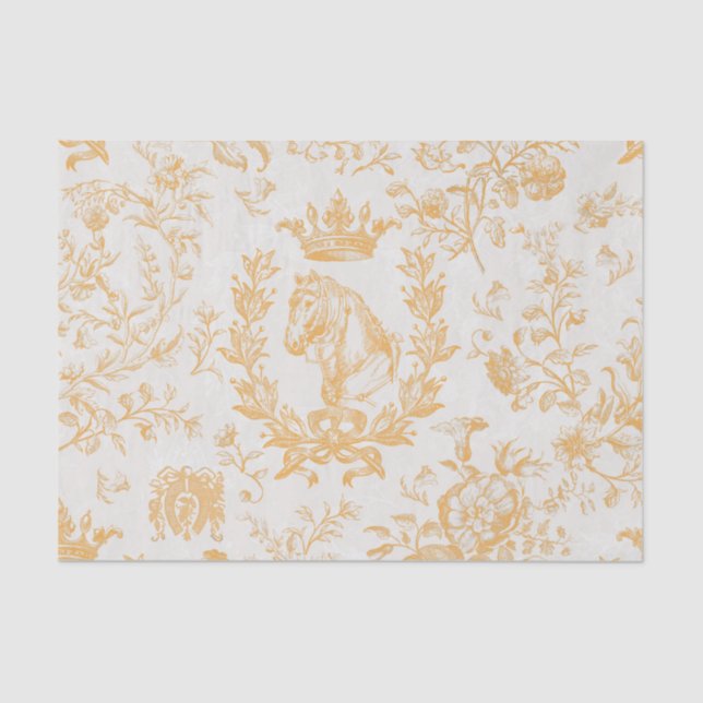 Classy Elegant Yellow Grey Equestrian Floral Toile Tissue Paper (Front)
