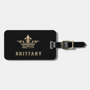 Classy Embossed Gold Crown Tag with Leather Strap