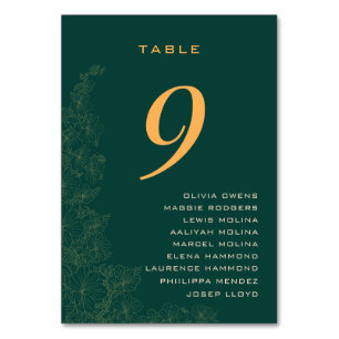 Classy Emerald Green Floral Pattern Names  Table Number