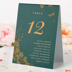 Classy Emerald Green Gold Floral Guest Names