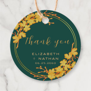 Classy Emerald Green Gold Floral Thank you Favour Tags