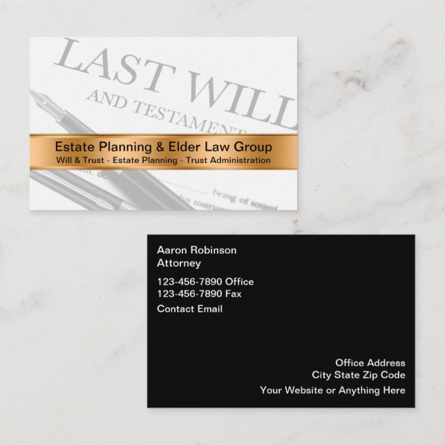 Classy Estate Will And Trust Attorney Business Card (Front/Back)
