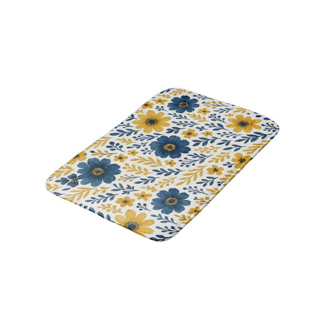 Classy Ethnic Mediterranean Floral Art Pattern Bath Mat (Angled)