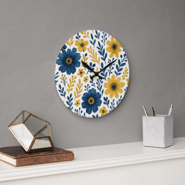 Classy Ethnic Mediterranean Floral Art Pattern Large Clock (Office)