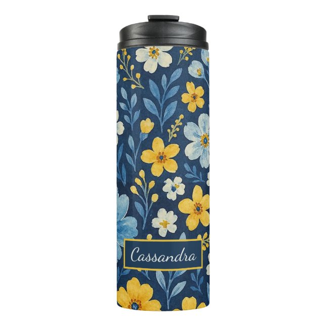 Classy Ethnic Mediterranean Floral Art Pattern Thermal Tumbler (Front)