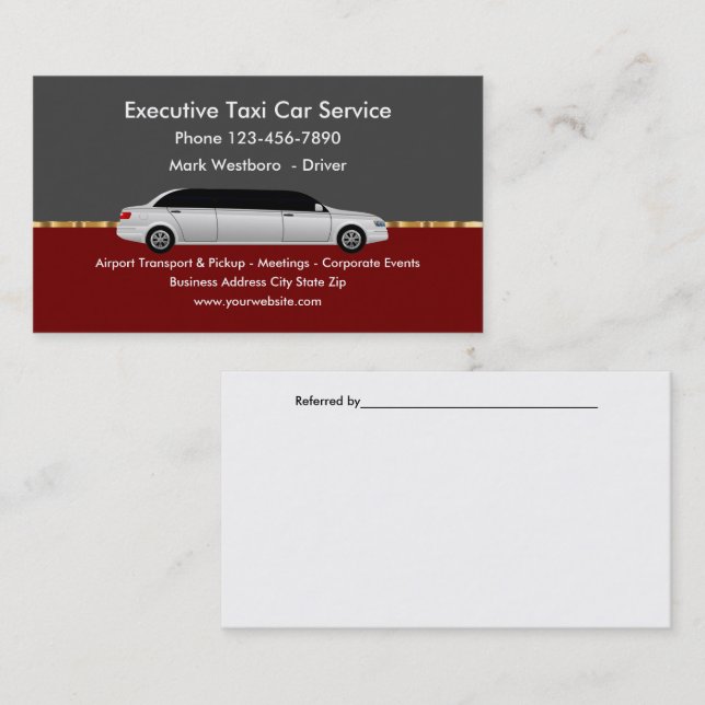 Classy Executive Taxi Car Service Business Card (Front/Back)