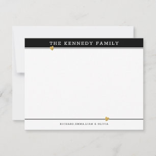 Classy Family Name Gold Heart Black And White Card