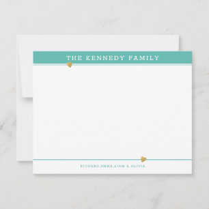 Classy Family Name Gold Heart Teal And White Card