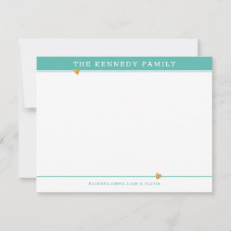 Classy Family Name Gold Heart Teal  And White Card
