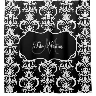 Classy Family Name Monogram Damask Pattern Shower Curtain