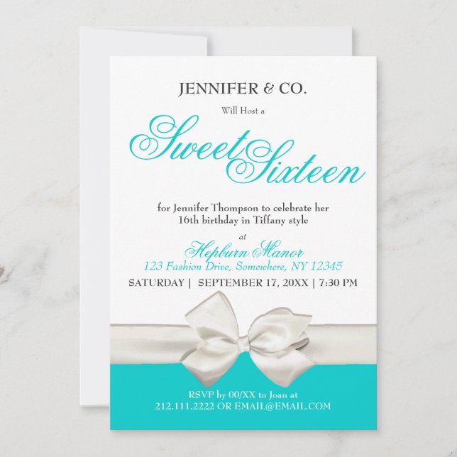 Classy Fashion Blue Theme Sweet Sixteen Birthday Invitation (Front)