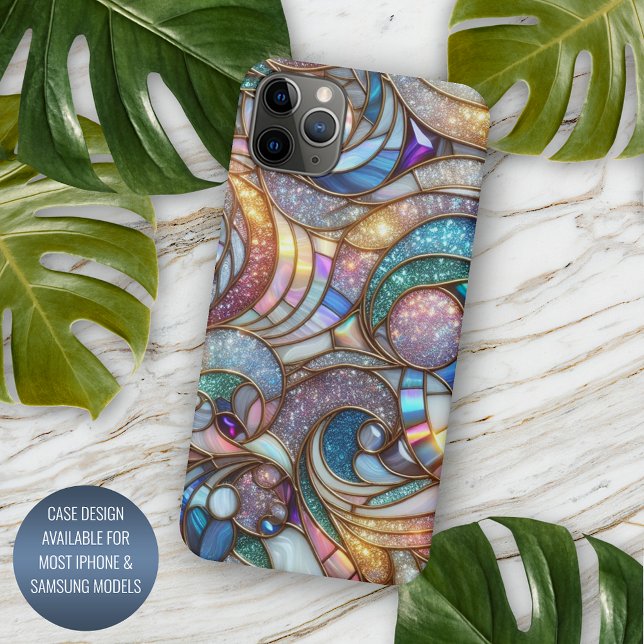 Classy Faux Blue Pink Faux Iridescent Glass Mosaic Case-Mate iPhone Case (Creator Uploaded)