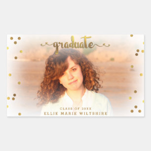 Classy Faux Gold Foil Confetti Graduation Photo Rectangular Sticker