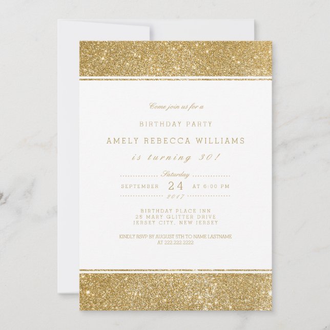 Classy Faux Gold Glitter Birthday Invitation (Front)