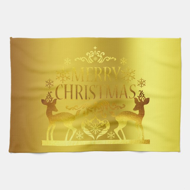 Classy Faux Gold Merry Christmas Kitchen  Towel (Horizontal)