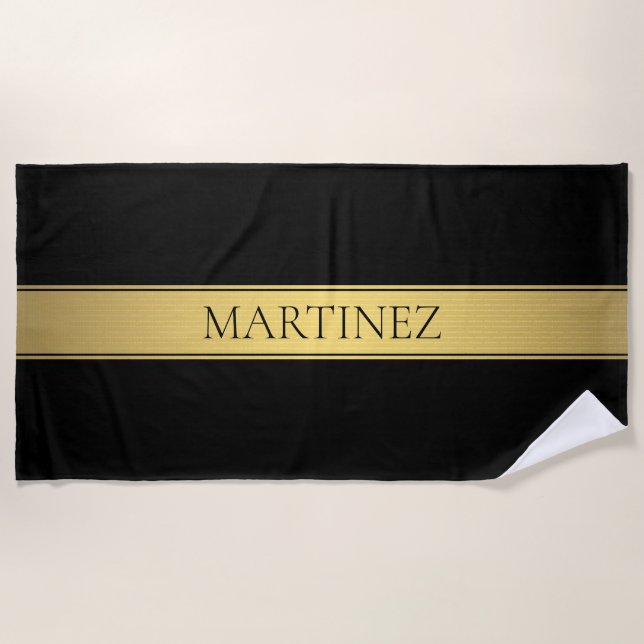 Classy Faux Gold Stripe & Black Background or DIY Beach Towel (Front)