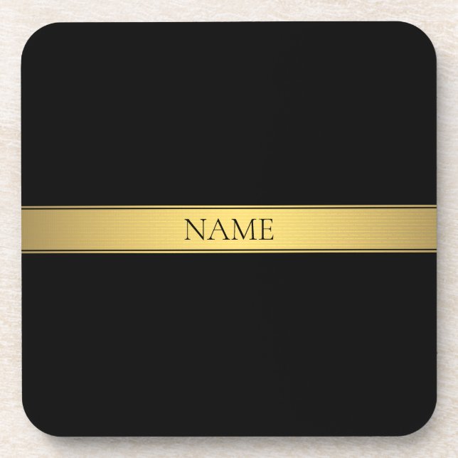 Classy Faux Gold Stripe & Black Background or DIY Coaster (Front)