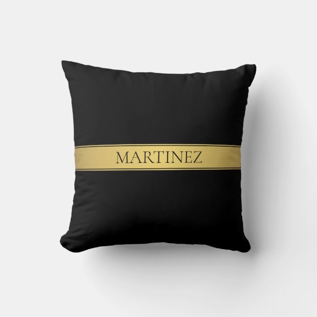 Classy Faux Gold Stripe & Black Background or DIY Cushion (Front)