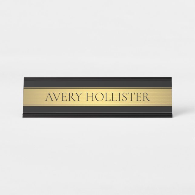Classy Faux Gold Stripe & Black Background or DIY Desk Name Plate (Front)