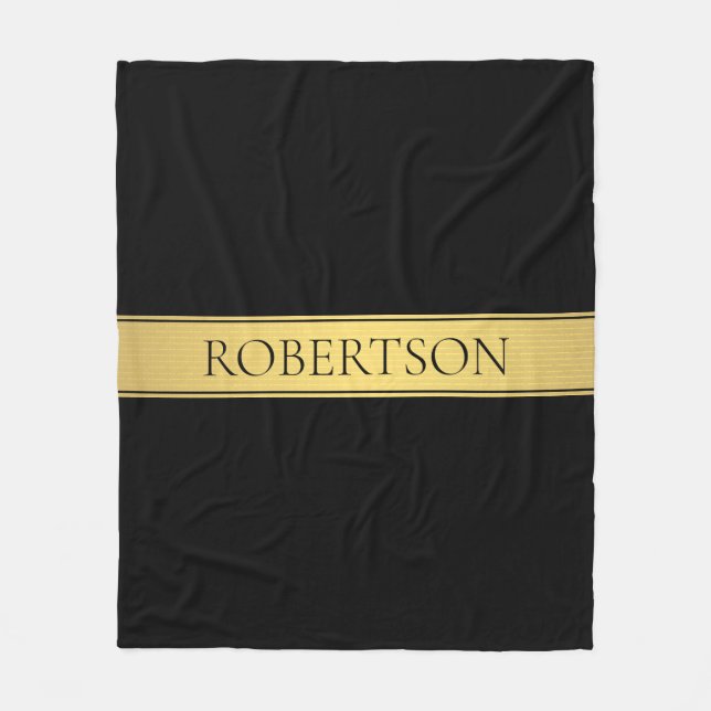 Classy Faux Gold Stripe & Black Background or DIY Fleece Blanket (Front)