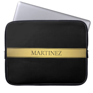 Classy Faux Gold Stripe & Black Background or DIY Laptop Sleeve