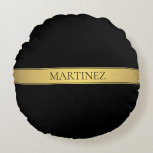 Classy Faux Gold Stripe & Black Background or DIY Round Cushion