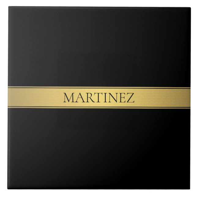 Classy Faux Gold Stripe & Black Background or DIY Tile (Front)