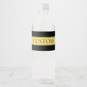 Classy Faux Gold Stripe & Black Background or DIY Water Bottle Label