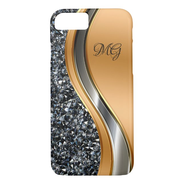 Classy Faux Jewel Monogram Design Case-Mate iPhone Case (Back)