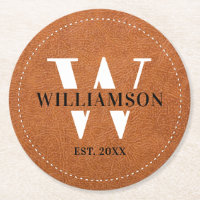 Classy Faux Leather Monogram Initial & Family Name