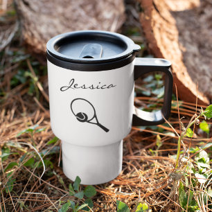 Classy Female Tennis Player Personalised Travel Mug