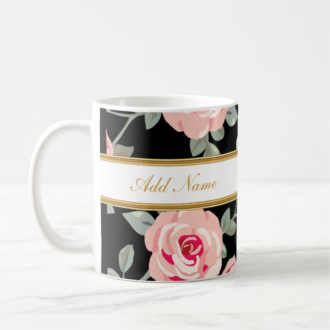 Classy Flora Monogram Coffee Mugs (Left)