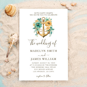 Classy Floral Anchor Summer Wedding Invitation