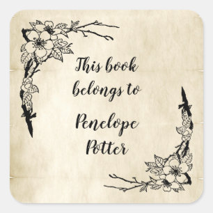 Classy Floral and Old Parchment Vintage Book Plate Square Sticker