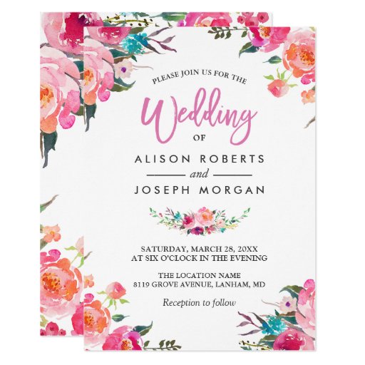 Image of Classy Floral Blossom Watercolor Flowers Wedding Invitation