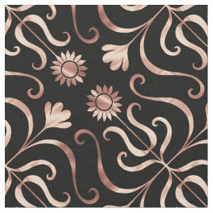 Classy Floral Damask Black and Rose Gold Sunflower Fabric