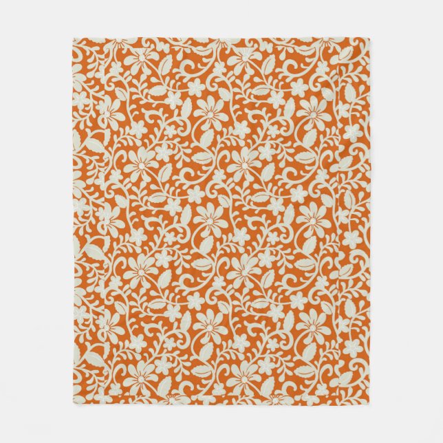 Classy Floral Damask Burnt Orange Pattern Fleece Blanket (Front)