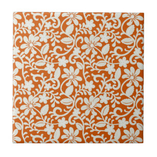 Classy Floral Damask Burnt Orange Pattern Tile