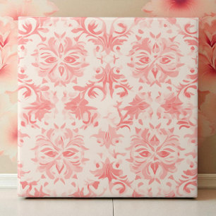 Classy Floral Damask Rose Pink Tile