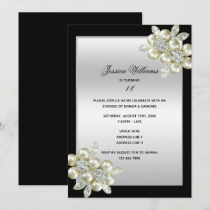 Classy Floral Diamonds Gems Birthday Invitation