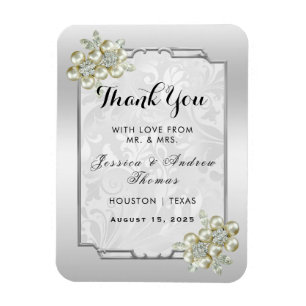 Classy Floral Gem, Silver Framed Wedding Favour Magnet