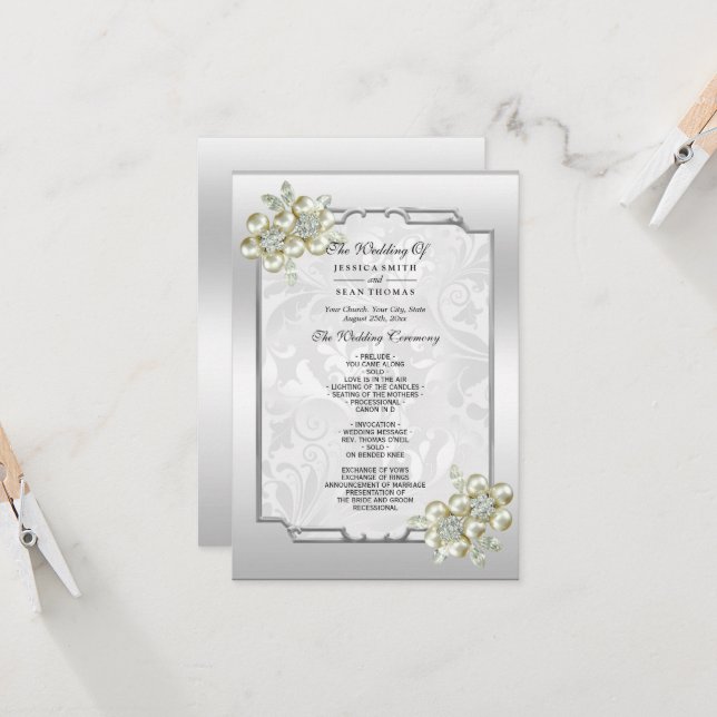 Classy Floral Gem, Silver Framed Wedding Program (Front/Back In Situ)