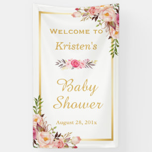 Classy Floral Gold Frame Baby Shower Vertical Banner