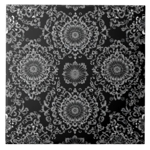 Classy Floral Kaleidoscope in Dark Tones Tile