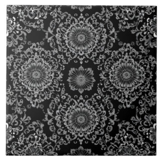 Classy Floral Kaleidoscope in Dark Tones Tile