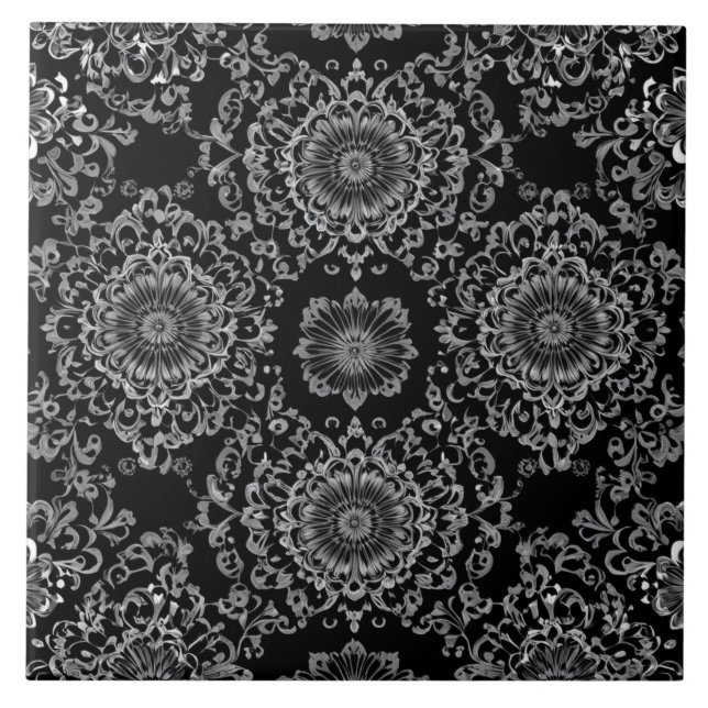 Classy Floral Kaleidoscope in Dark Tones Tile (Front)